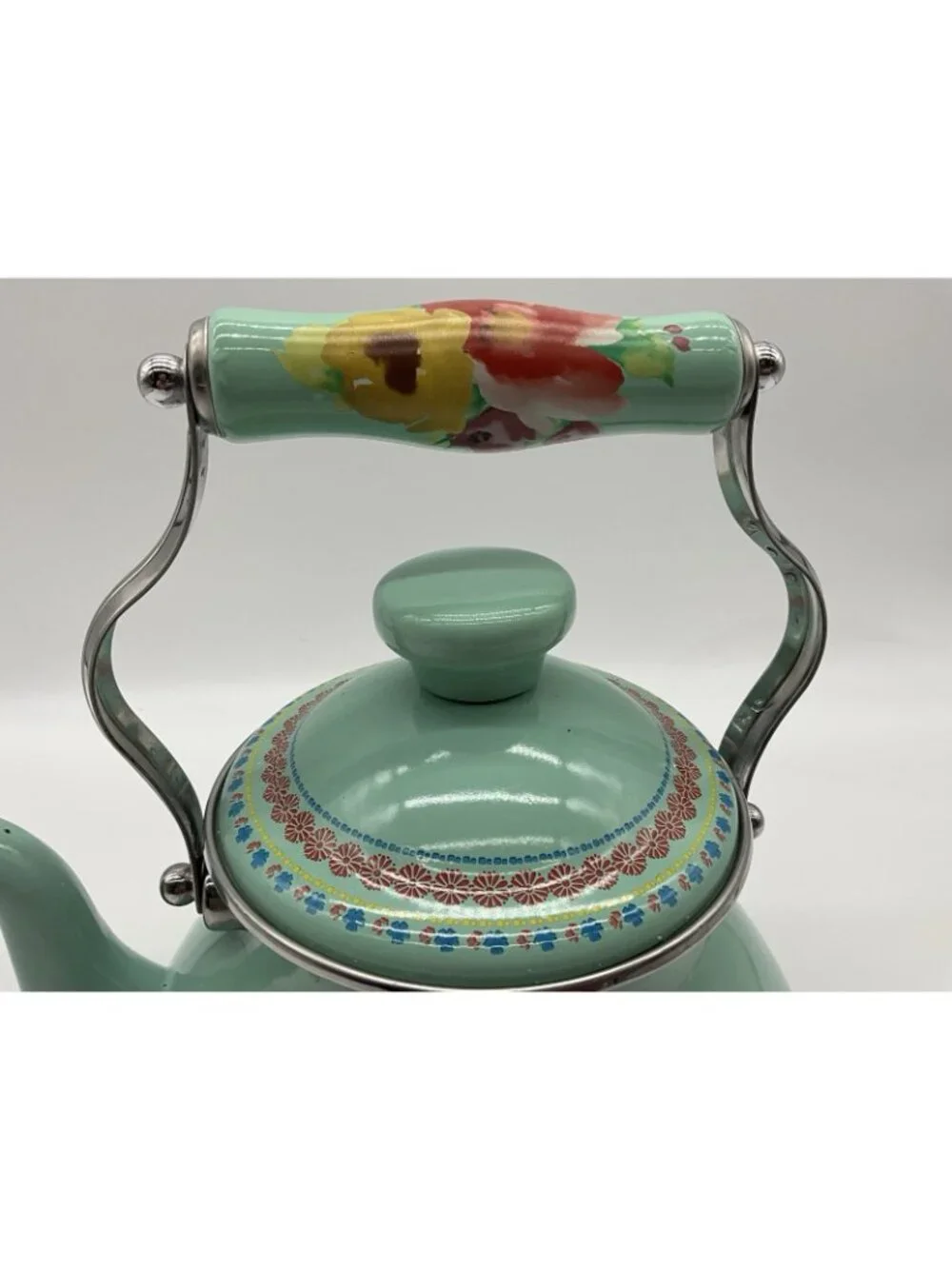 Pioneer Woman Breezy Blossom Cottage Tea Kettle Floral Enamel On Steel 1.9-Quart